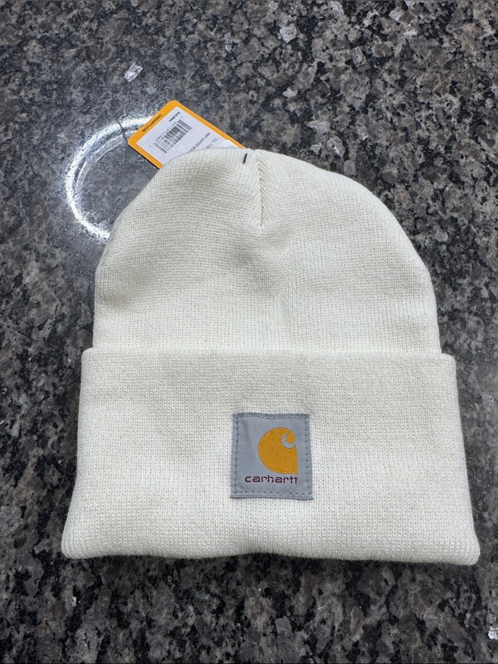 Carhartt Off-White Knit Cuffed Beanie with Logo Patch - Picture 3 of 5